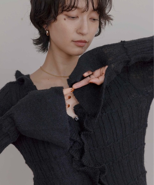 ランダムリブフリルニットカーディガン Eimee Law│Eimee Law