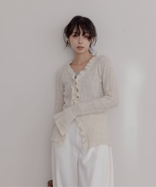 セール】ランダムリブフリルニットカーディガン（カーディガン/ボレロ