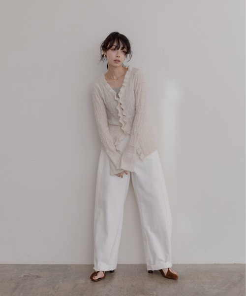 ランダムリブフリルニットカーディガン（カーディガン/ボレロ