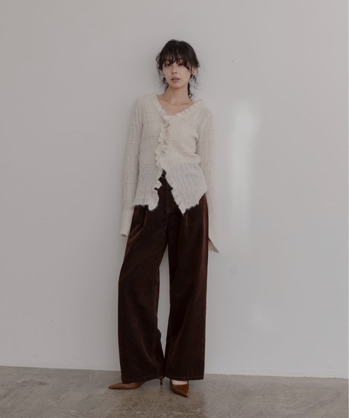 【新品タグ付】Eimee Law ランダムリボンフリルニットカーデ ランダムリブフリルニットカーディガン Eimee Law│Eimee Law