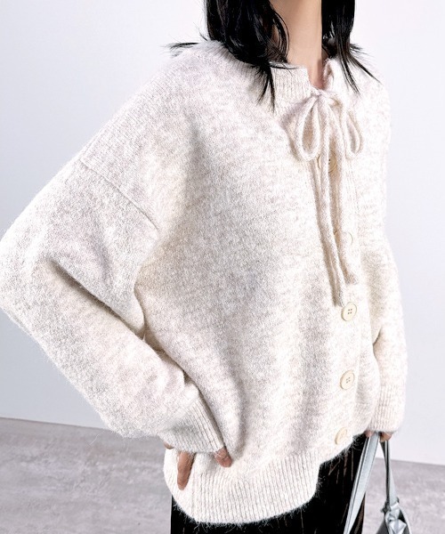 CLOTHY(クロシィ)の「【ふっくらとした毛足のあるミックスニット】2WAYミックスニットカーディガン(カーディガン/ボレロ・レディース・ブルー/チャコールグレー/ベージュ・FREE)」の3枚目の写真