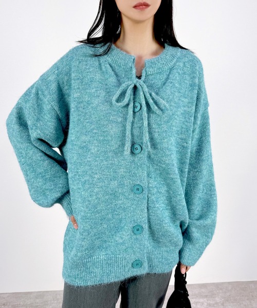 CLOTHY(クロシィ)の「【ふっくらとした毛足のあるミックスニット】2WAYミックスニットカーディガン(カーディガン/ボレロ・レディース・ブルー/チャコールグレー/ベージュ・FREE)」の1枚目の写真