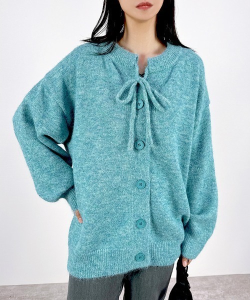 CLOTHY(クロシィ)の「【ふっくらとした毛足のあるミックスニット】2WAYミックスニットカーディガン(カーディガン/ボレロ・レディース・ブルー/チャコールグレー/ベージュ・FREE)」の16枚目の写真