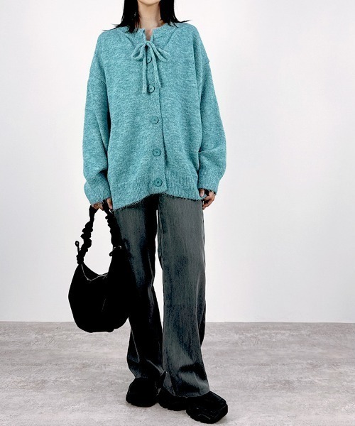 CLOTHY(クロシィ)の「【ふっくらとした毛足のあるミックスニット】2WAYミックスニットカーディガン(カーディガン/ボレロ・レディース・ブルー/チャコールグレー/ベージュ・FREE)」の18枚目の写真