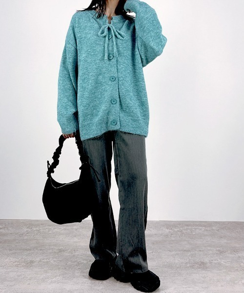 CLOTHY(クロシィ)の「【ふっくらとした毛足のあるミックスニット】2WAYミックスニットカーディガン(カーディガン/ボレロ・レディース・ブルー/チャコールグレー/ベージュ・FREE)」の19枚目の写真
