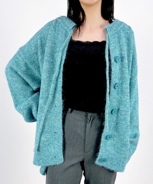 CLOTHY(クロシィ)の「【ふっくらとした毛足のあるミックスニット】2WAYミックスニットカーディガン(カーディガン/ボレロ・レディース・ブルー/チャコールグレー/ベージュ・FREE)」の20枚目の写真