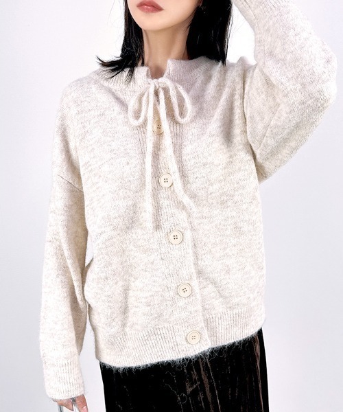 CLOTHY(クロシィ)の「【ふっくらとした毛足のあるミックスニット】2WAYミックスニットカーディガン(カーディガン/ボレロ・レディース・ブルー/チャコールグレー/ベージュ・FREE)」の22枚目の写真