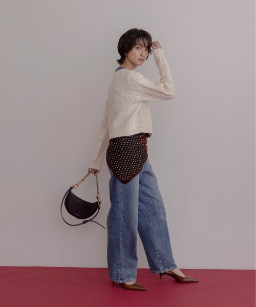 Eimee Law(エイミーロウ)の「ニット×デニム MIX編みカーデ(カーディガン/ボレロ・レディース・チャコールグレー/アイボリー/ブラック・FREE)」の5枚目の写真