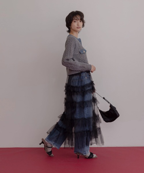 Eimee Law(エイミーロウ)の「ニット×デニム MIX編みカーデ(カーディガン/ボレロ・レディース・チャコールグレー/アイボリー/ブラック・FREE)」の13枚目の写真