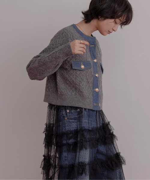 Eimee Law(エイミーロウ)の「ニット×デニム MIX編みカーデ(カーディガン/ボレロ・レディース・チャコールグレー/アイボリー/ブラック・FREE)」の16枚目の写真