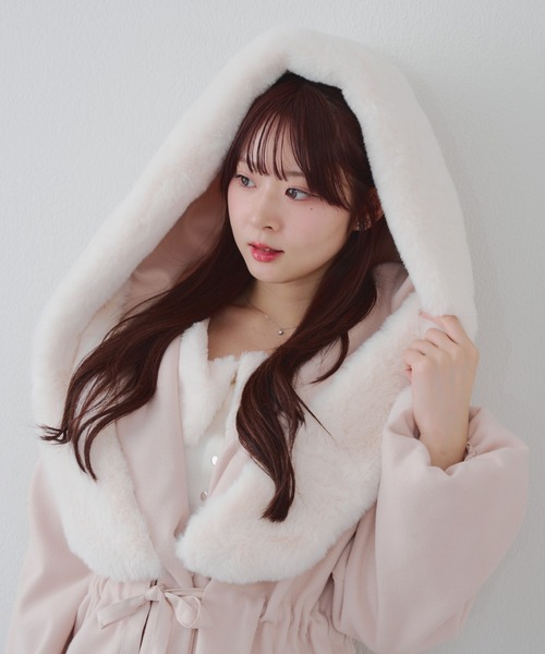 デート・推し活にもぴったり！】ファー付ビッグフードコート（ノー