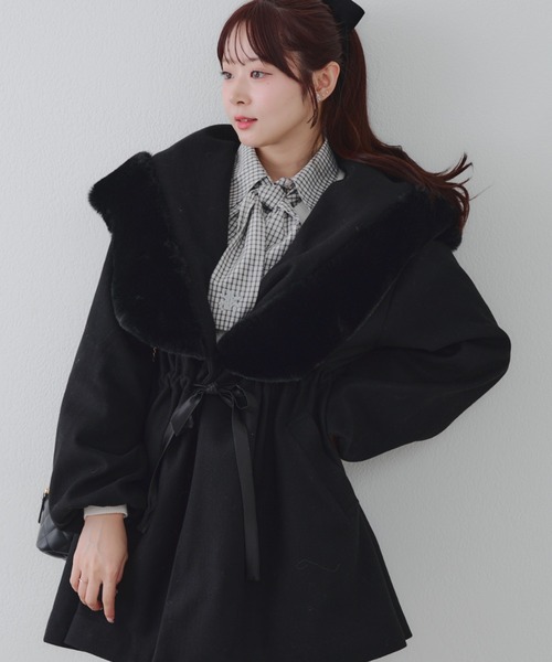 デート・推し活にもぴったり！】ファー付ビッグフードコート（ノー