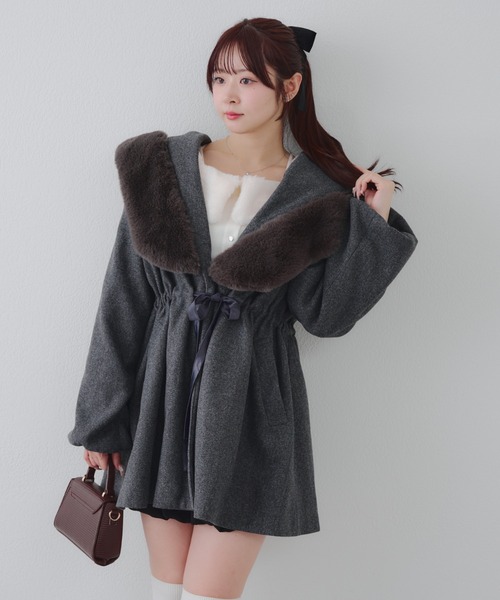 デート・推し活にもぴったり！】ファー付ビッグフードコート（ノー