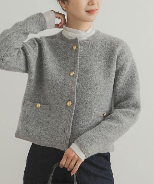 URBAN RESEARCH DOORS（アーバンリサーチドアーズ）の「ノーカラーニットカーディガン（カーディガン/ボレロ・レディース・グレー/ネイビー・MEDIUM）」の4枚目の写真