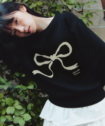 HEART RIBBON JACQUARD KNIT BLACK