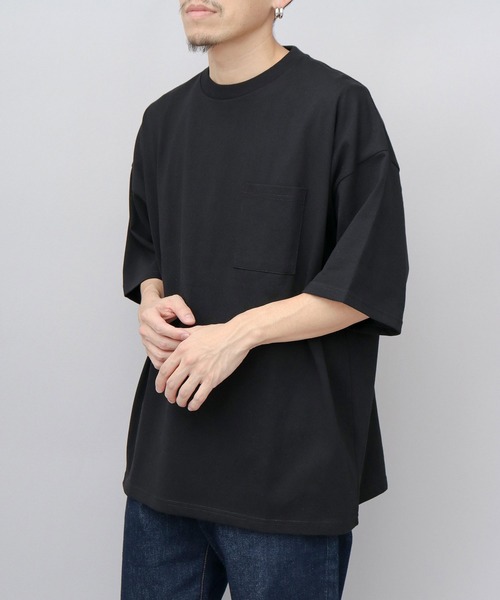 Goodwear(グッドウェア)の「USAコットン 吸水速乾・接触冷感 ポケット付き スーパービッグシルエット 5分袖 Tシャツ(Tシャツ/カットソー・メンズ・ホワイト/ブラック・M/L)」の9枚目の写真