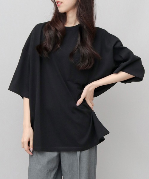 Goodwear(グッドウェア)の「USAコットン 吸水速乾・接触冷感 ポケット付き スーパービッグシルエット 5分袖 Tシャツ(Tシャツ/カットソー・メンズ・ホワイト/ブラック・M/L)」の10枚目の写真
