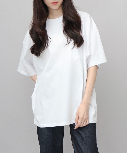 Goodwear(グッドウェア)の「USAコットン 吸水速乾・接触冷感 ポケット付き スーパービッグシルエット 5分袖 Tシャツ(Tシャツ/カットソー・メンズ・ホワイト/ブラック・M/L)」の7枚目の写真