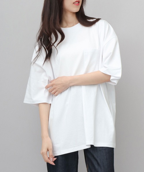 Goodwear(グッドウェア)の「USAコットン 吸水速乾・接触冷感 ポケット付き スーパービッグシルエット 5分袖 Tシャツ(Tシャツ/カットソー・メンズ・ホワイト/ブラック・M/L)」の8枚目の写真