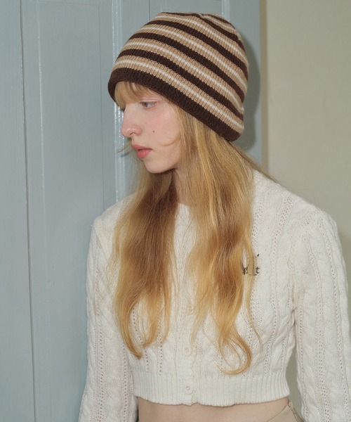 SANSeLF（サンセルフ）の「【SANSeLF】 カジュアルボーダーリブニットビーニー saa25a183（ニットキャップ/ビーニー・レディース・ブラウン/ブラック・FREE）」の2枚目の写真