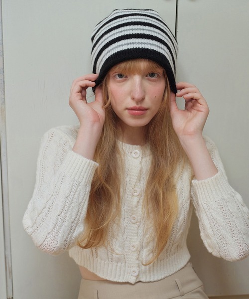 SANSeLF（サンセルフ）の「【SANSeLF】 カジュアルボーダーリブニットビーニー saa25a183（ニットキャップ/ビーニー・レディース・ブラウン/ブラック・FREE）」の3枚目の写真