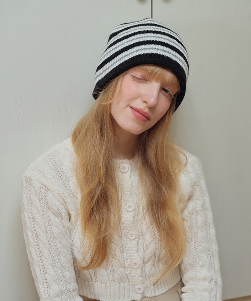 SANSeLF（サンセルフ）の「【SANSeLF】 カジュアルボーダーリブニットビーニー saa25a183（ニットキャップ/ビーニー・レディース・ブラウン/ブラック・FREE）」の4枚目の写真
