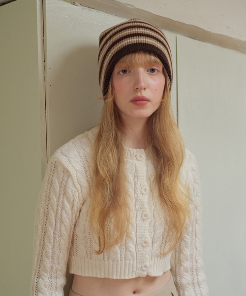 SANSeLF（サンセルフ）の「【SANSeLF】 カジュアルボーダーリブニットビーニー saa25a183（ニットキャップ/ビーニー・レディース・ブラウン/ブラック・FREE）」の5枚目の写真