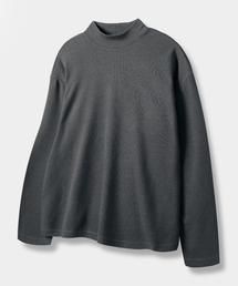 コンフォートハーフモックネックニットTシャツ_チャコール