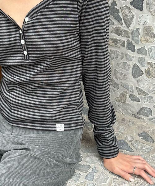 THE GREEN LAB（ザグリーンラボ）の「ストライプヘンリーネックロングスリーブ[チャコールグレー]（Tシャツ/カットソー・レディース・その他・FREE）」の11枚目の写真