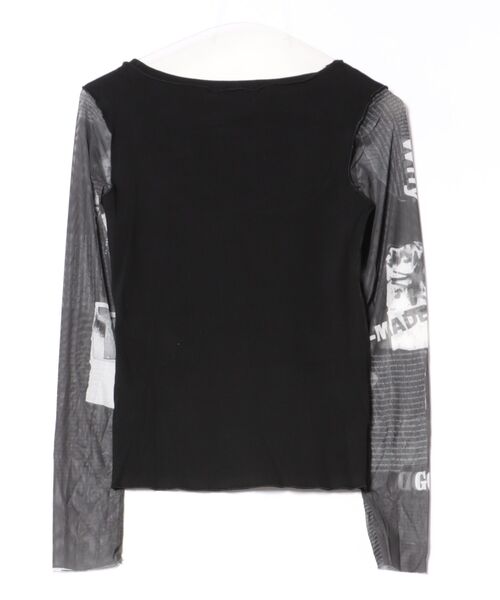 Desigual（デシグアル）の「ニュースペーパープリント チュール袖カットソー ブラック（Tシャツ/カットソー・レディース・ブラック・XS/S/M/L/XL）」の2枚目の写真