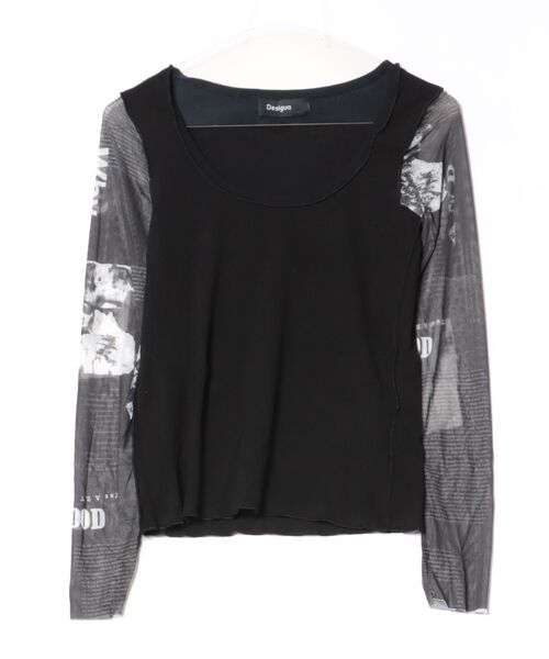 Desigual（デシグアル）の「ニュースペーパープリント チュール袖カットソー ブラック（Tシャツ/カットソー・レディース・ブラック・XS/S/M/L/XL）」の5枚目の写真