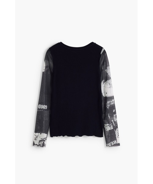Desigual（デシグアル）の「ニュースペーパープリント チュール袖カットソー ブラック（Tシャツ/カットソー・レディース・ブラック・XS/S/M/L/XL）」の3枚目の写真