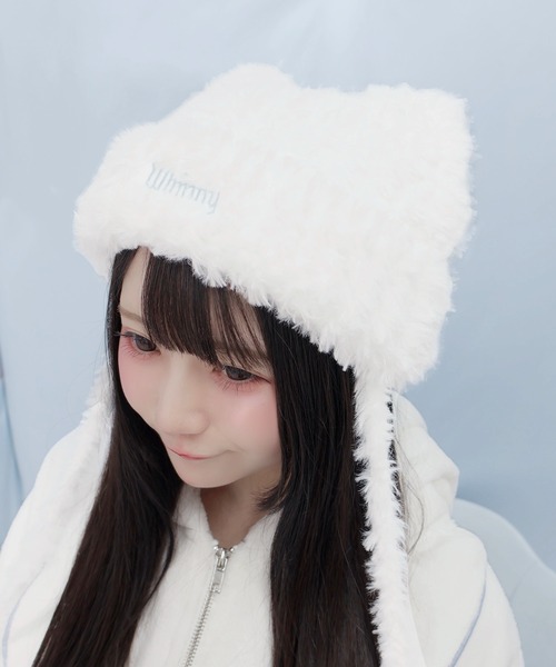 Whinny（ホワイニー）の「Whinny/しらたまねこパンチ帽（ニットキャップ/ビーニー・レディース・ホワイト/グレー/ブラック・FREE）」の2枚目の写真