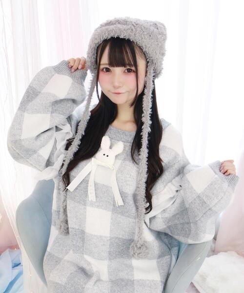 Whinny（ホワイニー）の「Whinny/しらたまねこパンチ帽（ニットキャップ/ビーニー・レディース・ホワイト/グレー/ブラック・FREE）」の7枚目の写真