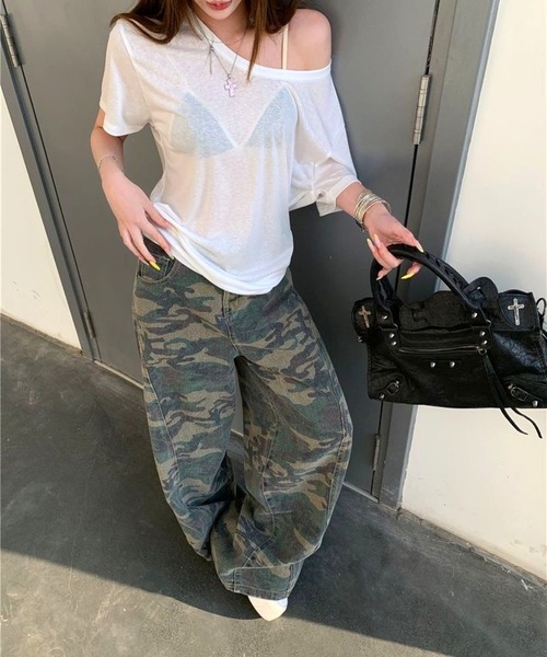 CANVAS+(キャンバスプラス)の「【CANVAS+】迷彩柄ワイドルーズパンツ(その他パンツ・レディース・カーキ・L/M/S)」の12枚目の写真