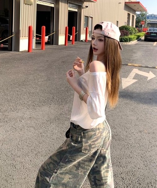 CANVAS+(キャンバスプラス)の「【CANVAS+】迷彩柄ワイドルーズパンツ(その他パンツ・レディース・カーキ・L/M/S)」の15枚目の写真
