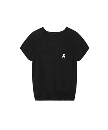 RAGLAN HALF SLEEVE KNIT TOP - BLACK
