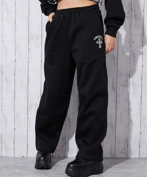 8gshoot 黒スウェットパンツ XL セール】《クロスロゴ×リラックスシルエット》裏起毛セットアップ対応