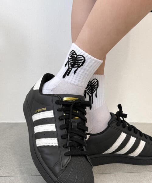 WEGO（ウィゴー）の「WEGO/手書き風ハートハイアンクルソックス（ソックス/靴下・メンズ・ホワイト/ブラック・25-27CM）」の3枚目の写真