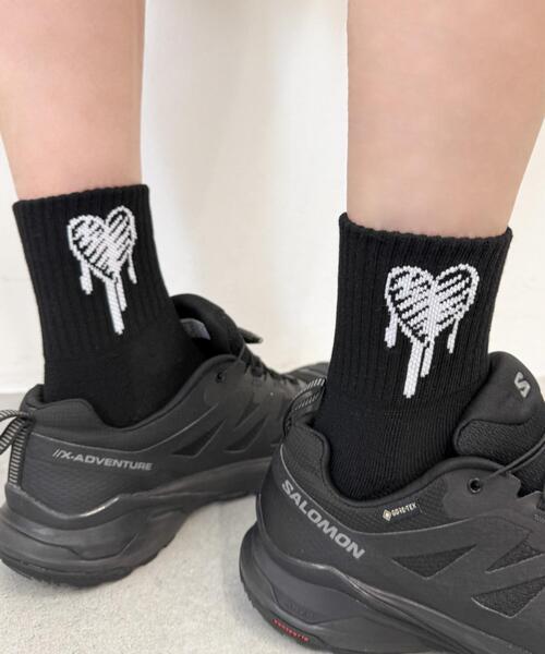 WEGO（ウィゴー）の「WEGO/手書き風ハートハイアンクルソックス（ソックス/靴下・メンズ・ホワイト/ブラック・25-27CM）」の5枚目の写真