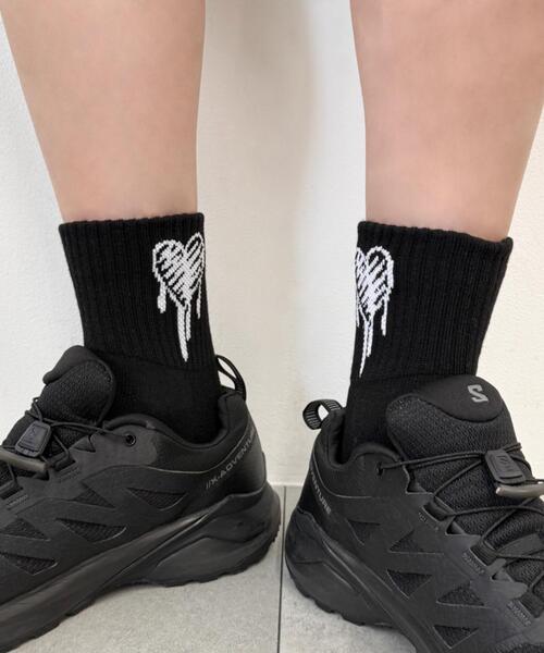 WEGO（ウィゴー）の「WEGO/手書き風ハートハイアンクルソックス（ソックス/靴下・メンズ・ホワイト/ブラック・25-27CM）」の6枚目の写真