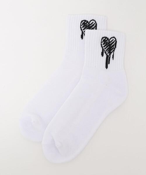 WEGO（ウィゴー）の「WEGO/手書き風ハートハイアンクルソックス（ソックス/靴下・メンズ・ホワイト/ブラック・25-27CM）」の7枚目の写真