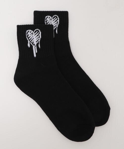 WEGO（ウィゴー）の「WEGO/手書き風ハートハイアンクルソックス（ソックス/靴下・メンズ・ホワイト/ブラック・25-27CM）」の9枚目の写真