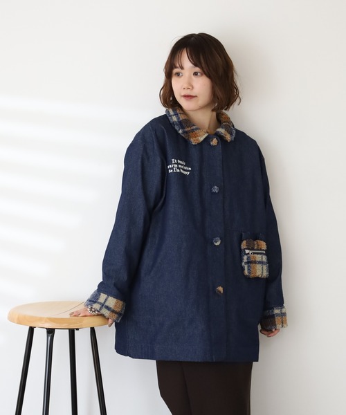 Emago(イマゴ)の「EMAGO ロゴ刺繍ミドルコート(デニムジャケット・レディース・インディゴブルー・FREE)」の1枚目の写真
