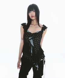 CHERRYQUIRI（チェリーキュリー）の「misty ruffle layered sleeveless - black（Tシャツ/カットソー）」