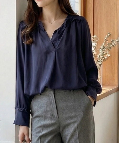 cammie(キャミー)の「スキッパーシャツ(シャツ/ブラウス・レディース・ネイビー/マスタード/アイボリー・L/XL)」の8枚目の写真
