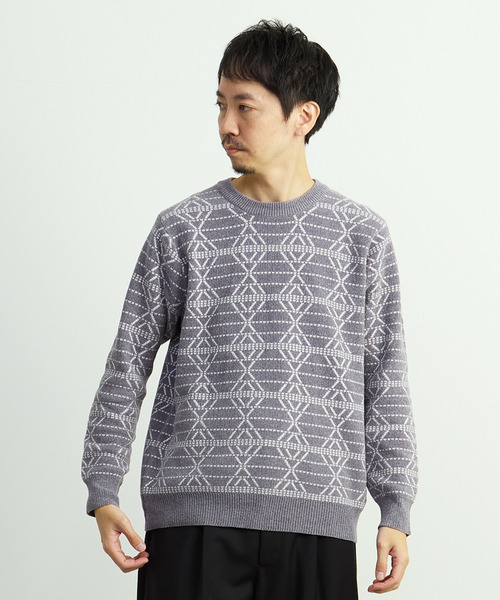 MEN'S MELROSE（メンズメルローズ）の「モールジャガードクルーネックニット（ニット/セーター・メンズ・グレー/ホワイト・2/3/4）」の2枚目の写真