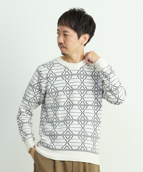 MEN'S MELROSE（メンズメルローズ）の「モールジャガードクルーネックニット（ニット/セーター・メンズ・グレー/ホワイト・2/3/4）」の14枚目の写真