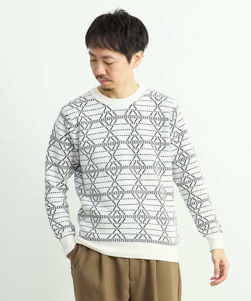 MEN'S MELROSE（メンズメルローズ）の「モールジャガードクルーネックニット（ニット/セーター・メンズ・グレー/ホワイト・2/3/4）」の15枚目の写真