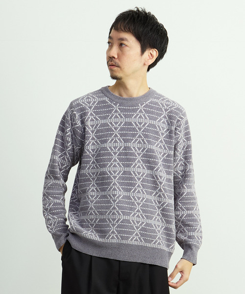 MEN'S MELROSE（メンズメルローズ）の「モールジャガードクルーネックニット（ニット/セーター・メンズ・グレー/ホワイト・2/3/4）」の3枚目の写真